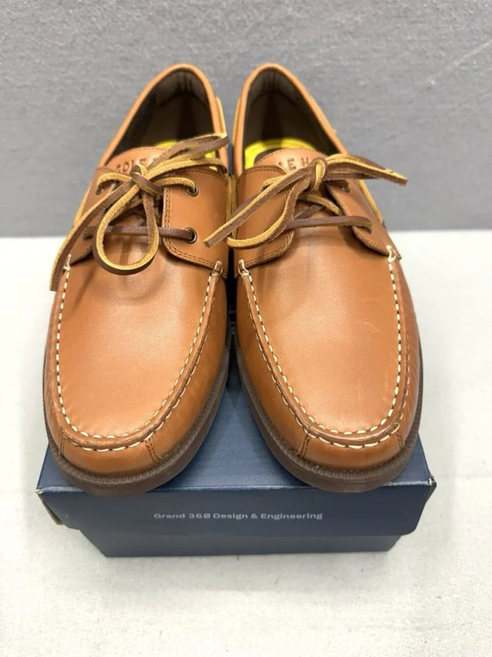 Cole Haan Grand+ Bowside Men 8.5 Boat Shoes Cognac Brown Leather Loafers C42132